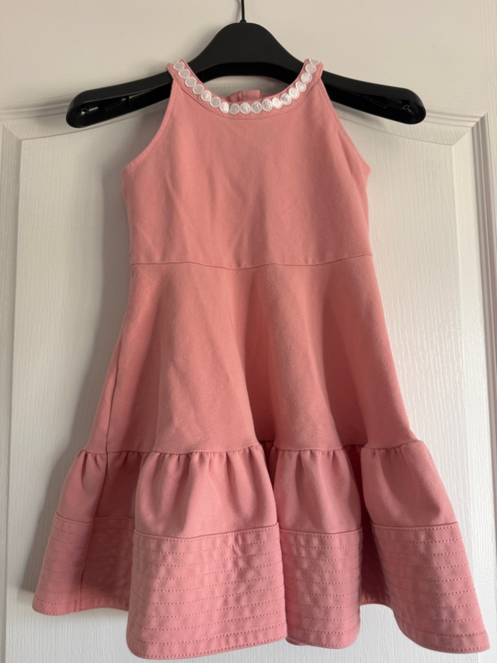 Janie and Jack Sleeveless Pink Ruffle-Hem Dress with Decorative Neckline